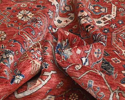 9x12 Red Aryana Afghan Hand Knotted Veg Dye Wool Area Rug